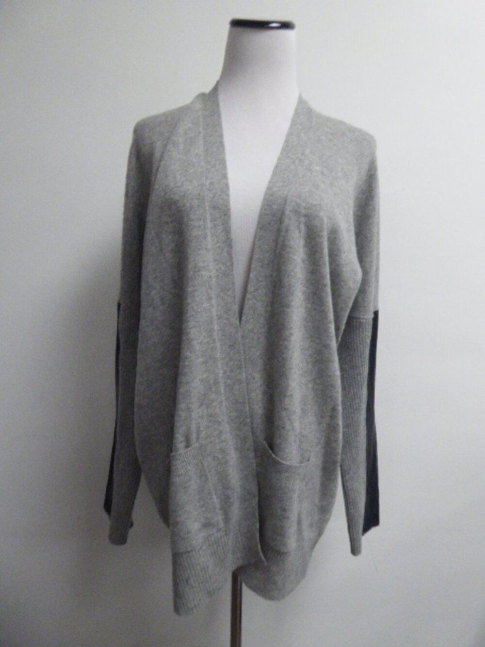 MASON by Michelle Mason gray cashmere wool leather open cardigan jacket M